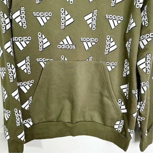 NWT Adidas AOP Fleece Hoodie Pullover Sweatshirt in Olive Men’s Sz L - Picture 4 of 12